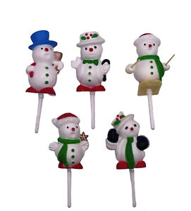 5pc Snowman Cake Toppers Mini Plastic Christmas Yule Log Cake Snow Decoration