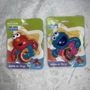 Sesame Street Elmo & Cookie Monster Baby Rattles W/ Rings, 0 To 18 Months New - Picture 1 of 7