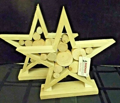 2 NEW 9.5"w x 10"h Handmade Holiday Alpine Lodge Wood Star FREE SHIPPING - Image 1 of 4