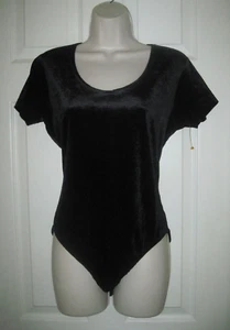 Black Velvet Bodysuit Women's Short Sleeves Large Snap Between Leg by Betty Blue - Picture 1 of 9
