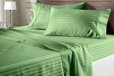 Комплект простыней из египетского хлопка 1000-1200 TC в полоску 6 шт. с глубокими карманами олимпийская королева США - Изображение 1 из 4