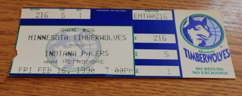 Minnesota Timberwolves Ticket Stub - Febuary 16 1990 - Reggie Miller 32 Points Cover