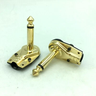 4PCS Gold plating 1/4" Right Angle Mono Plug Guitar Audio Connector 6.35mm Jack - Image 1 of 4