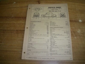 TECHNISCHES DATENBLATT TRIPLE SIMCA 1000 Special 7 PS - Bild 1 von 2