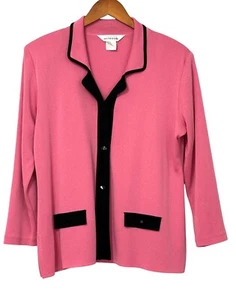 Chaqueta Blazer Tejida Exclusivamente Misook Para Mujer Talla L Rosa Negro Botón Cárdigan - Imagen 1 de 8