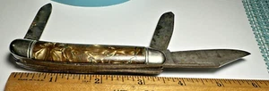 Vintage Hammer Brand USA 3 Blade Pocketknife BROWN, GOLD, GREEN OXIDATION HANDLE - Picture 1 of 13