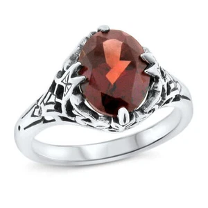 ANILLO FILIGRANA PLATA ESTERLINA 925 ESTILO VICTORIANO GRANATE GENUINO #444 - Imagen 1 de 4