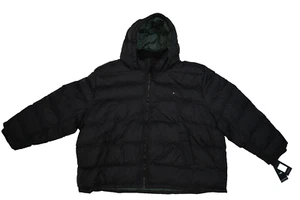 Tommy Hilfiger Big & Tall Hooded Puffer Jacket Black Full Zip Coat Mens 5X - Picture 1 of 12