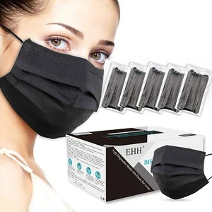 10/50/100 PCS Black Disposable Face Mask Non Medical 3-Ply Earloop Dust Cover - Imagen 1 de 9