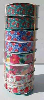 Pioneer Woman 7/8" Polyester Grosgrain Ribbon, 8 Rolls, 4 Different Patterns  - Image 1 of 4
