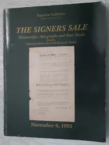 SUPERIOR GALLERIES SIGNERS SALE AUCTION CATALOG MANUSCRIPTS AUTOGRAPHS NOV 1993 - Picture 1 of 4
