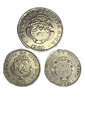 COSTA RICA 5 COINS 1 COLON 1993-1968-25 CENTAVOS 1967-1937 And 5 Centimos 1958 - Image 1 of 4