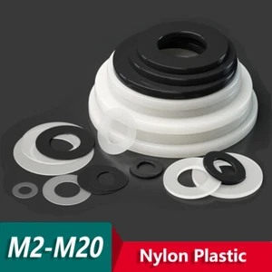 White/Black Nylon Plastic Flat Washers M2 M2.5 M3 M4 M5 M6 M8 M10M12M14M16M18M20 - Picture 1 of 11