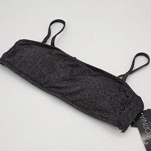 California Waves Bikini Top Juniors XL Metallic Shine Bandeau Swim Black - Picture 1 of 7