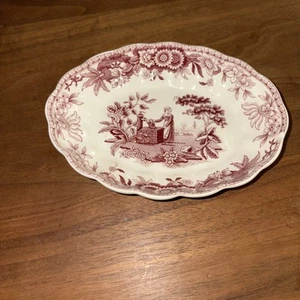 Spode Girl at Well Blue Room Collection Burgundy 6” Oval Dish Tray Trinkets Repr - Picture 1 of 6