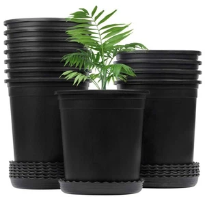 1 Gallon Nursery Pots for Plants Plastic Pots with Drainage Hole and Saucer f... - Picture 1 of 8