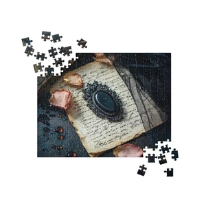 Gothic Victorian Puzzle Dark Academia Mourning Brooch Antique Letter Jigsaw - Picture 1 of 7