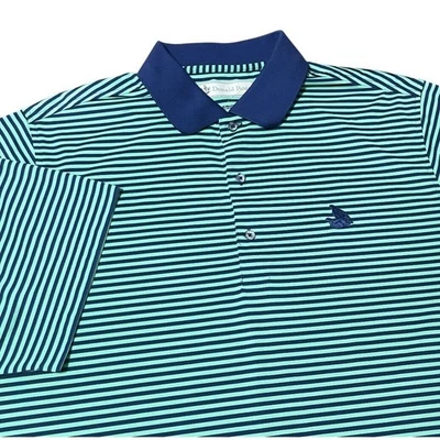 Polo de golf Donald Ross Codorniz Hollow Members logotipo rayas verde y azul L para hombre Foto 1 de 4