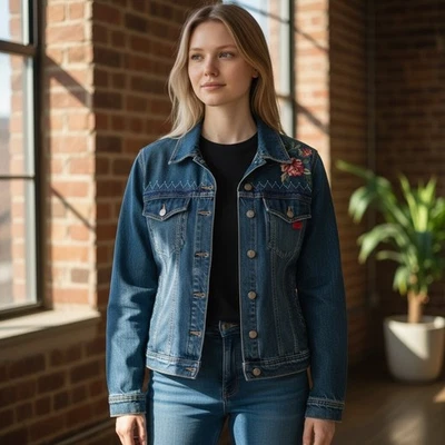 Chaqueta vaquera vintage Y2K 2000s Together azul bordada con cuentas mediana Foto 1 de 4