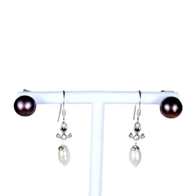 Brincos pendurados de prata esterlina 925 pérola roxa arroz pérola - 3,53 gramas 2 pares - Imagem 1 de 4