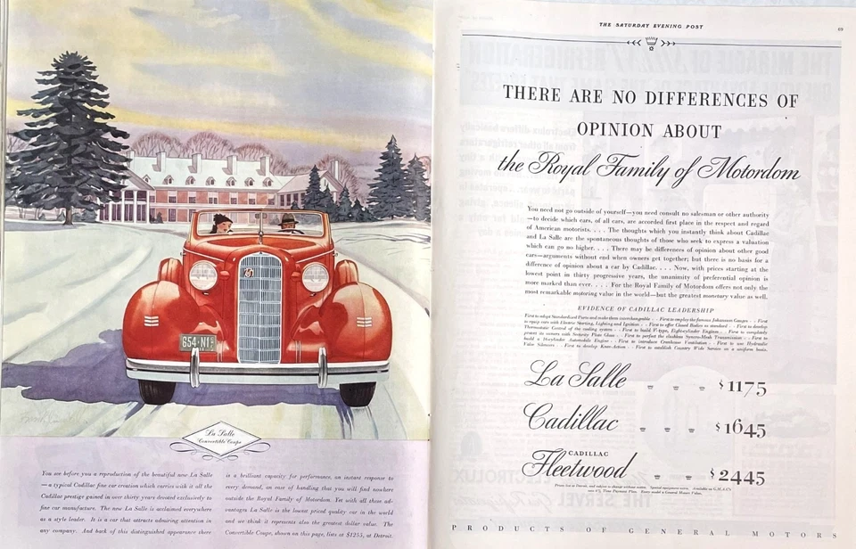 La Salle Convertible Coupe Cadillac Vintage Print Ad 1936 u General Motors - Image 1 of 4