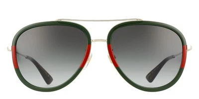 GUCCI GG0062S 003 Aviator Green/Red Unisex Sunglasses with Light Grey Lens 57mm - Image 1 of 4