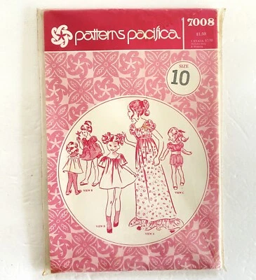 Vintage Patterns Pacifica 7008 Girls Size 10 Long Short Dress Uncut Factory Fold - Image 1 of 4