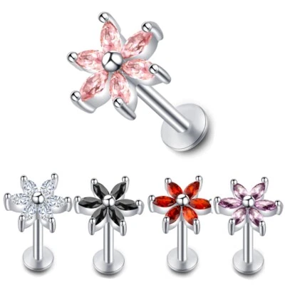 Acciaio Inox Labret Monroe Tragus Helix Orecchini Fiore Fiori Zirconia Cz - Immagine 1 di 4