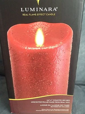 VELA PILAR LUMINARA 3,5 X 7 COUNTRY RIO ROJA SIN PERFUME CON TEMPORIZADOR DE 5 HORAS Foto 1 de 4