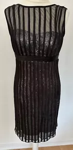 JS Collections Black UK 12 Sheer Mesh Silver Sequin Mini Cocktail Party Dress - Picture 1 of 13