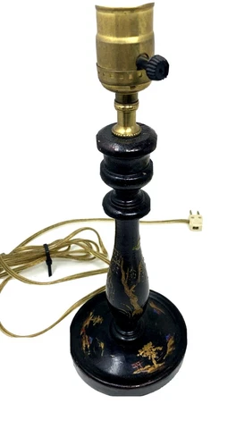 Oriental Black Wooden Dresser Vanity Lamp 15" Tall Cover