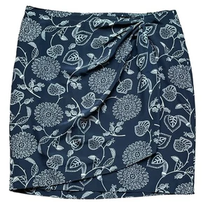 Evan Picone Navy and White Floral Wrap Skirt 100% Silk Lined Plus Size 20W - Picture 1 of 13