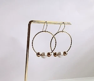 Pearl & Gold Hoop Drop Earrings - Picture 1 of 1