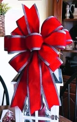 11 " CHRISTMAS RED  VELVET BOW WIRED RIBBON for DOOR WREATH LANTERN # 153 rb - Image 1 of 4