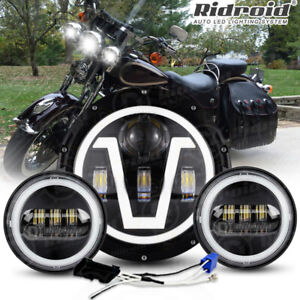 For Harley Davidson Heritage Softail Classic 7" LED Headlight+Fog Passing Lights