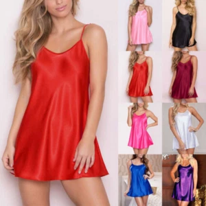 Women Satin Silk Nightdress Sexy Lingerie Nightwear Sleepwear Slip Dress Pajamas - Picture 1 of 19