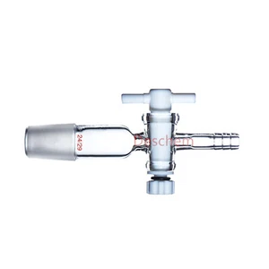 24/29,Straight Glass vaccum adapter with hose connection,lab PTFE stopcock - Picture 1 of 5