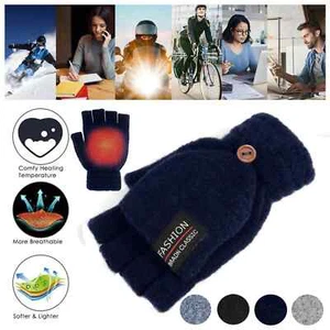 2PC Unisex Warm Knitted Fingerless Gloves Winter Warm Half Capped 2 in 1 Mittens - Picture 1 of 20