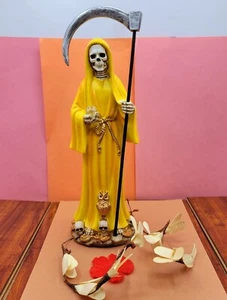 SANTA MUERTE Yellow Statue 12"Holy Death Grim Reaper money stand - Picture 1 of 8