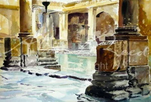 NEW ORIGINAL ALAN REED "Roman Baths" Gothic Spa town Bath Watercolour PAINTING - Picture 1 of 1