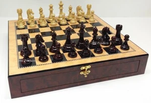 LARGE Staunton High Gloss CHESS SET W 4 1/4" KING 20" Walnut Color Storage Board - Picture 1 of 6