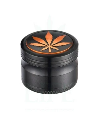 1x CHAMP HIGH Aluminium Kräutermühle ‘Orange Leaf’ schwarz Ø 63 mm