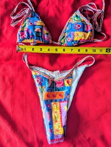 Womens Sexy Cute Swimwear Cheeky String Thong Bikini Swim Set XS fruit girls fun - Picture 1 of 2