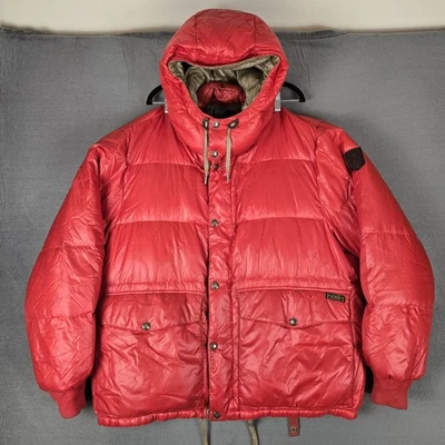 Vintage Polo Ralph Lauren Jacket Mens 2XL Down Puffer Parka Hooded Red Glossy - Image 1 of 4