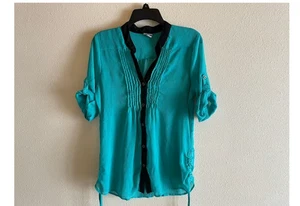 Vanity transparentes Damenoberteil Größe Medium hell türkis V-Ausschnitt 3/4-Ärmel - Bild 1 von 7