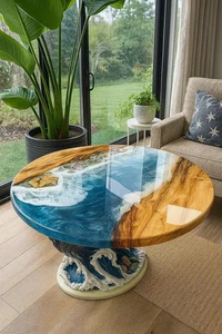 Contemporary Epoxy Resin Table Top- Custom Epoxy Wood Furniture - Durable Rustic - Picture 1 of 10