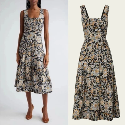 New Veronica Beard Jolie Paisley-Print Midi Dress Black Multi. Size 10 - Image 1 of 4