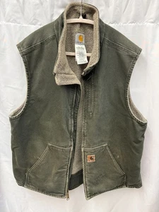 Vintage Carhartt Army Green Sherpa Lined Utility Vest Jacket Size XL Sage Olive - Bild 1 von 12