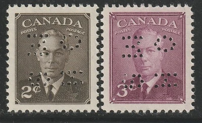 Canada #O10-285, O10-286, King George VI, 4-Hole OHMS Perfins, VF, BOB, MNH 1949 - Image 1 of 2