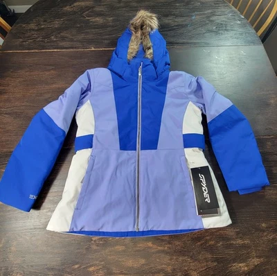 Spyder Kids Girls Lola Jacket Exo Shield Blue/Purple/White With Hood Size 14 - Image 1 of 4